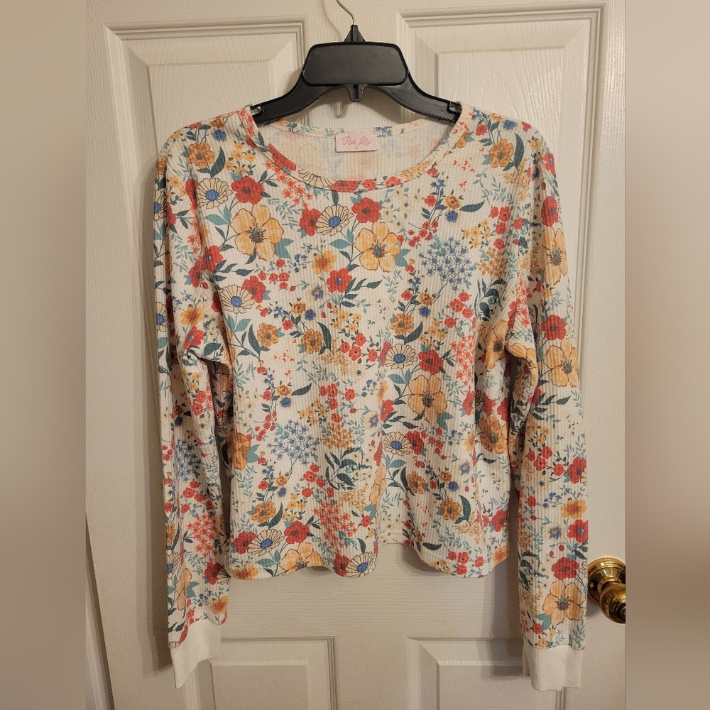 Pink Lily Floral Long Sleeve Top